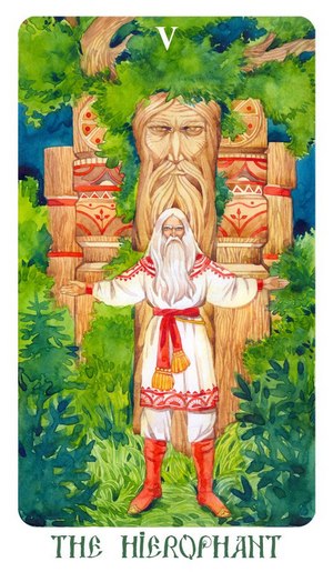 Изображение карты таро Иерофант, символизирующей традиции, духовное руководство и мудрость